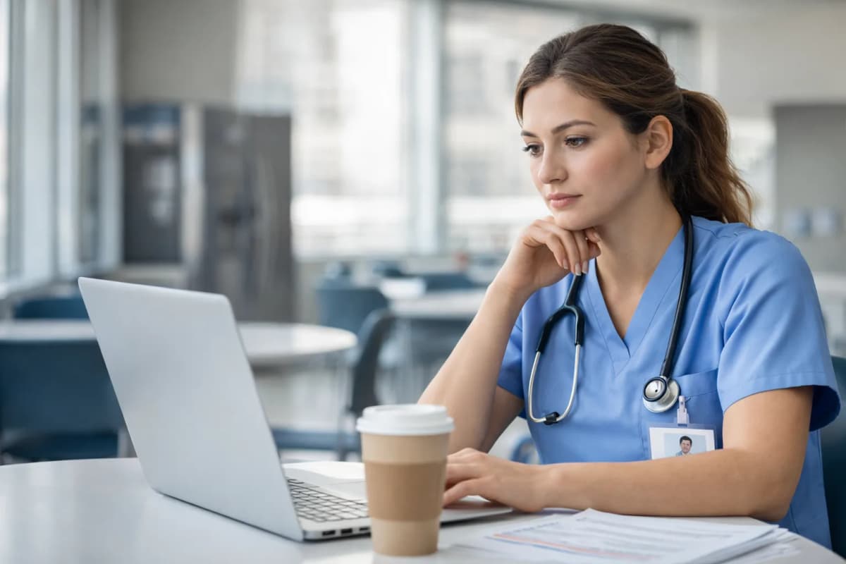 Travel nurse reviewing contract details